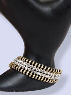 Black Cord Rhinestone Link Bracelet